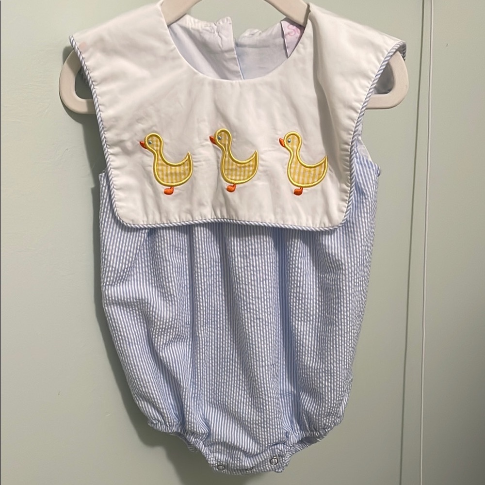 Blue and White Diaper Cover with Duck Embroidery